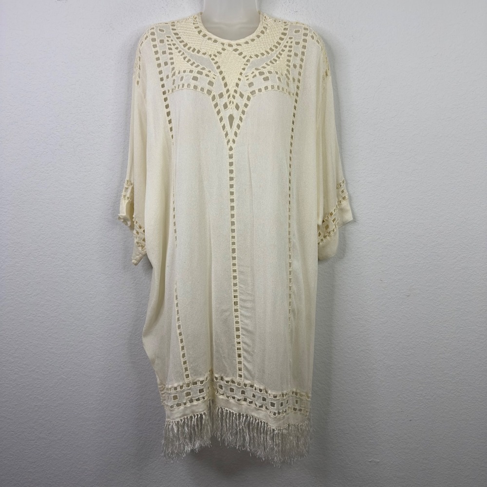 Isabel Marant Etoile Dress 38‎ Cream Crochet Fringe Kaftan Boho Romantic Coastal